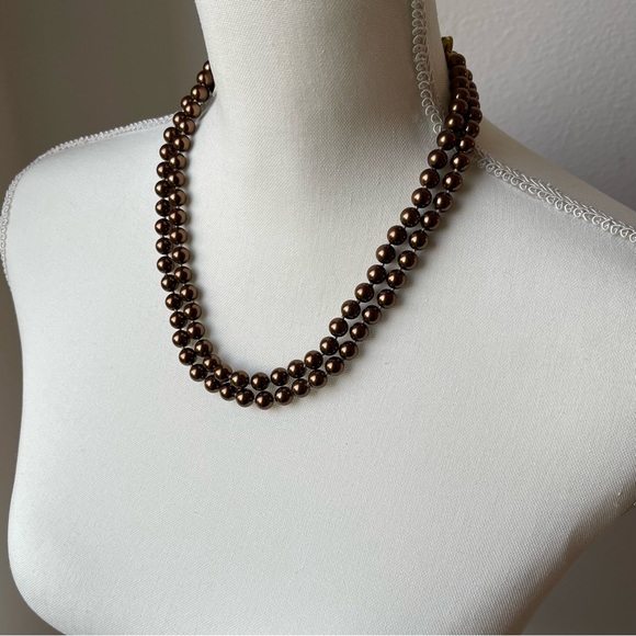 Vintage Opera Length  Knotted Rich Chocolate Brown Glass Pearl 40" Long Necklace - Picture 10 of 14